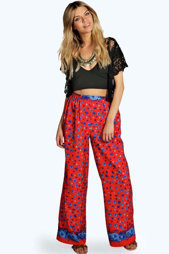 Hilary Floral Border Wide Leg Woven Trousers
